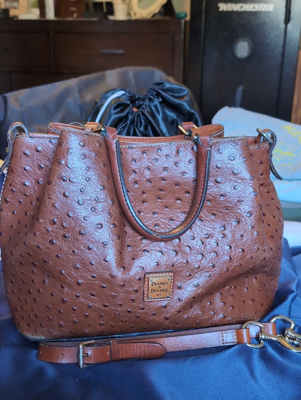 Dooney & Bourke Brown Ostrich Leather Barlow